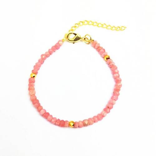 Pink Opal and Gold Pyrite Faceted Rondelle Bead Bracelet