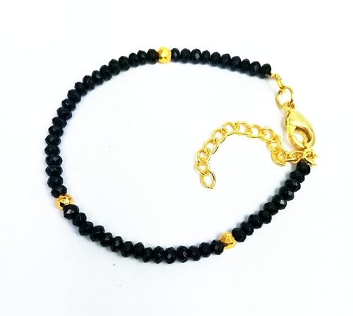 Black Onyx and Gold Pyrite Faceted Rondelle Bead Bracelet
