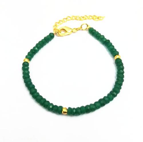 Green Onyx And Gold Pyrite Faceted Rondelle Bead Bracelet Diameter: 6 Inch + 1 Inch Extn. Inch (In)