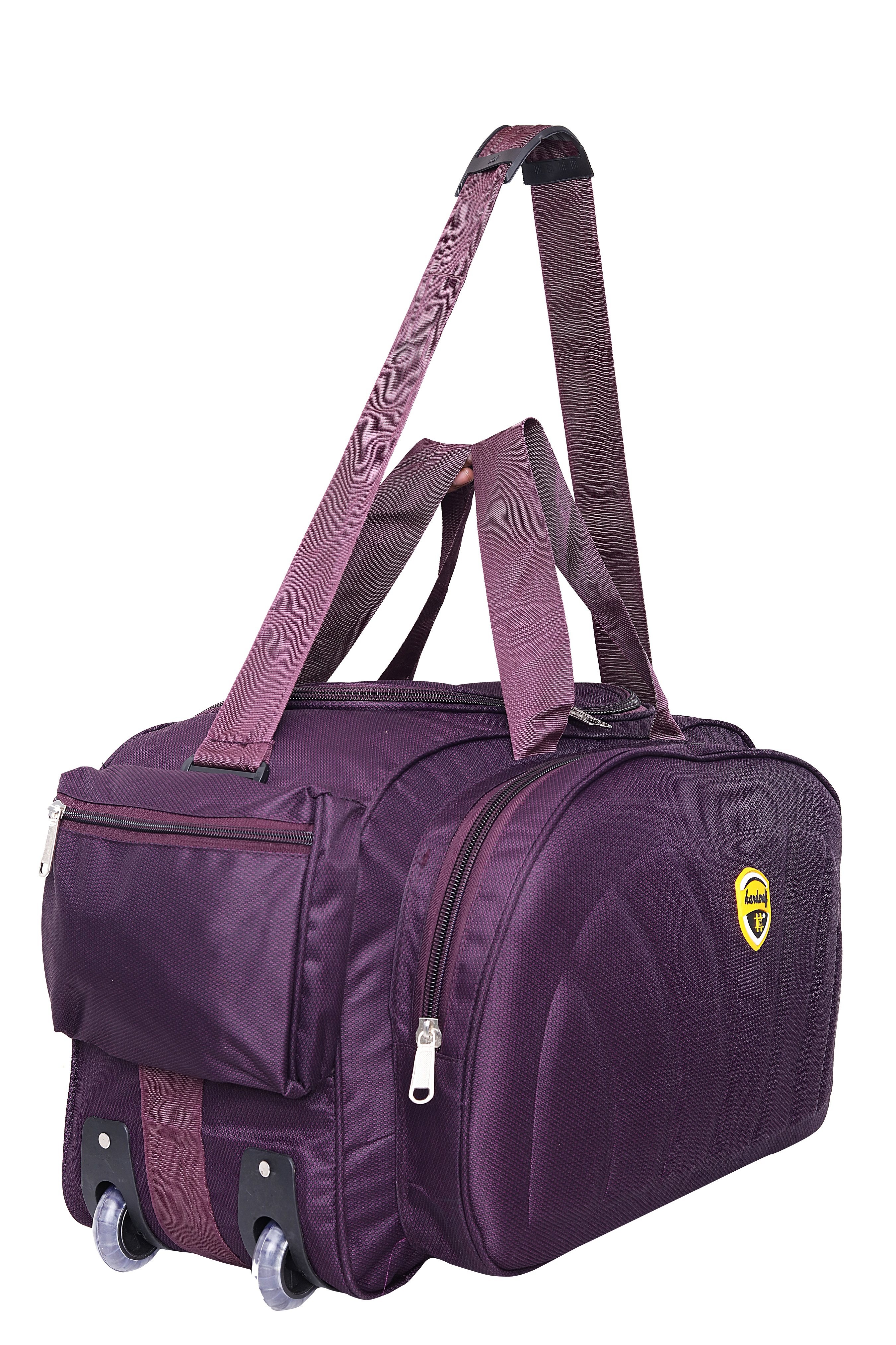 Hard Craft Polyester Nylon Wine Lightweight Waterproof Duffle with Extra Compartments and Roller Wheels