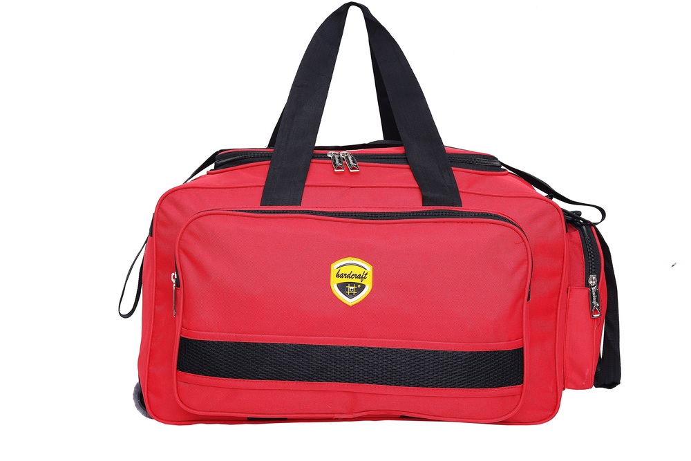 Hard Craft Nylon Lightweight Waterproof Red Luggage Travel Bag with Roller Wheels