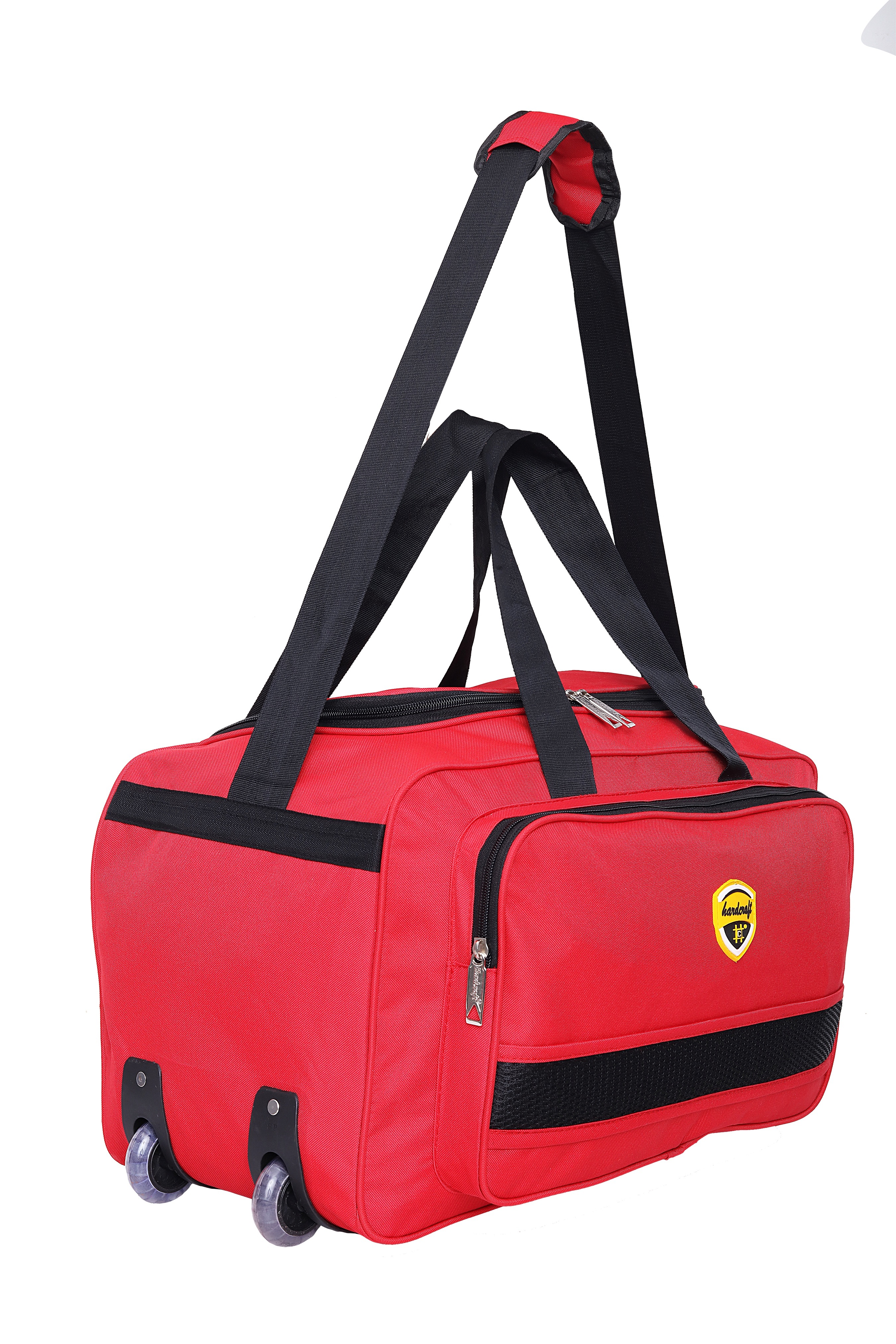 Hard Craft Nylon Lightweight Waterproof Red Luggage Travel Bag with Roller Wheels