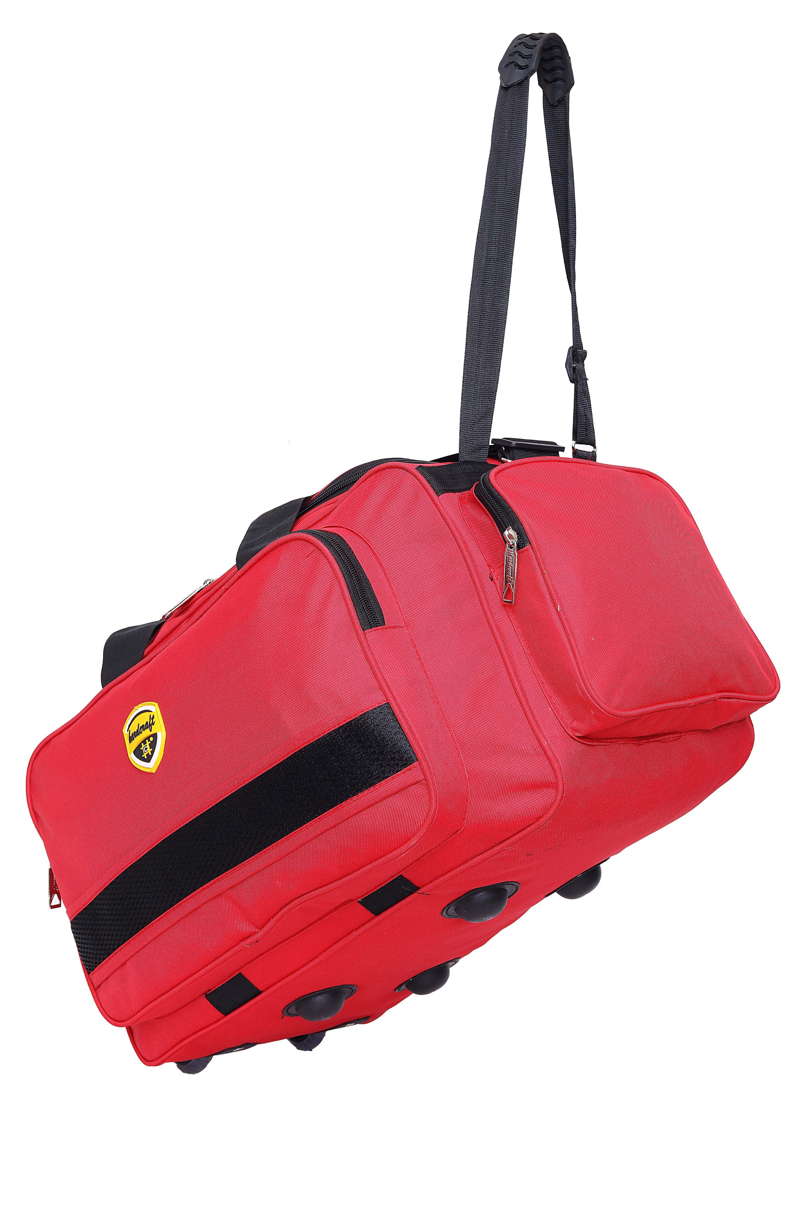 Hard Craft Nylon Lightweight Waterproof Red Luggage Travel Bag with Roller Wheels
