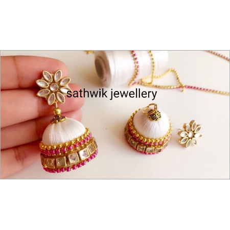 silk thread kundan earrings