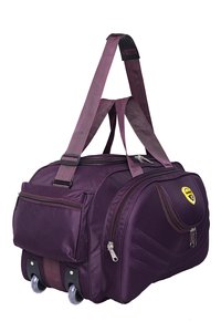 Hard Craft Unisex Duffle Luggage Nylon Travel Bag with Multiple Pockets & Roller Wheels - Wine