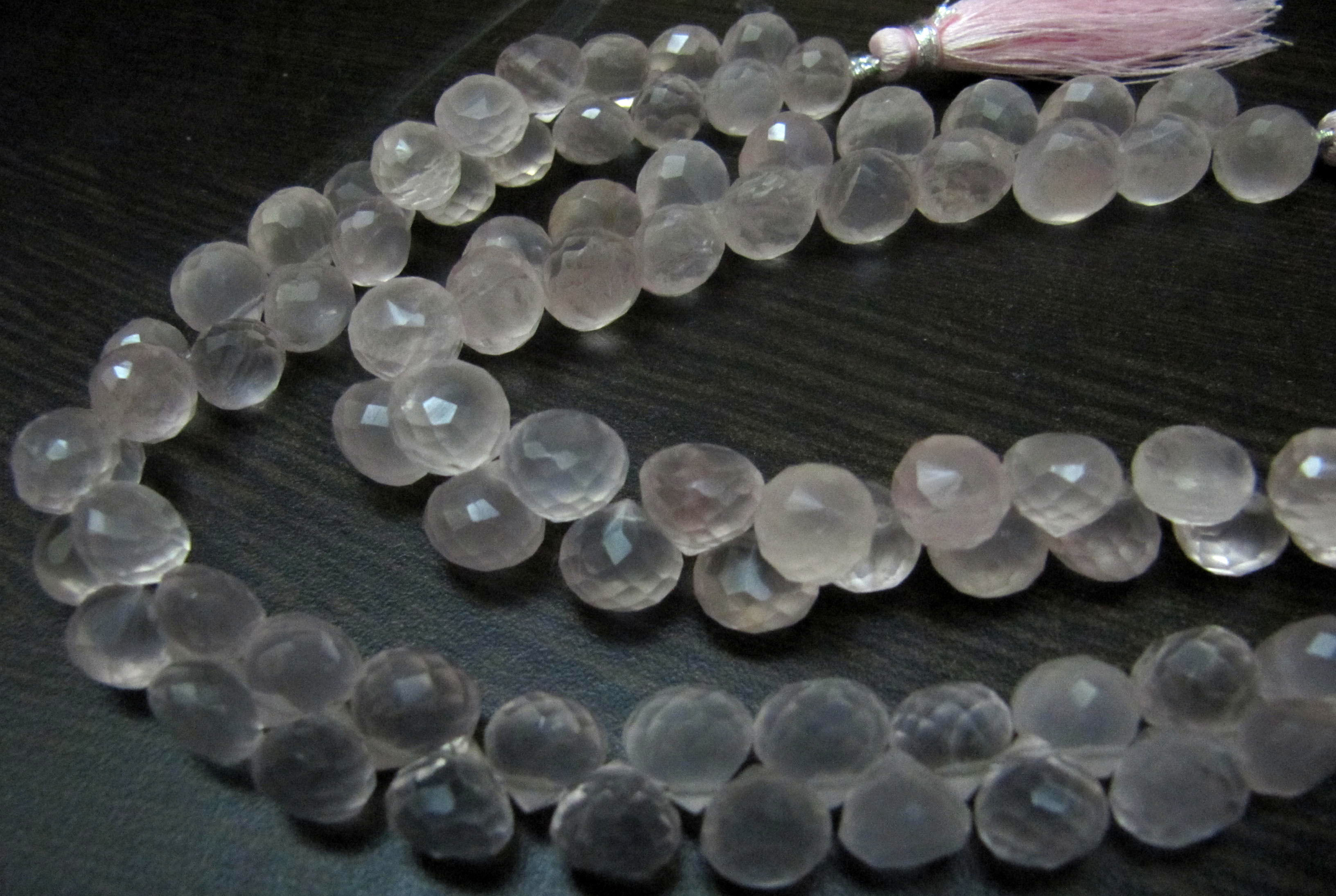 Natural Rose Quartz Onion Shape Briolette Faceted Size 8-9