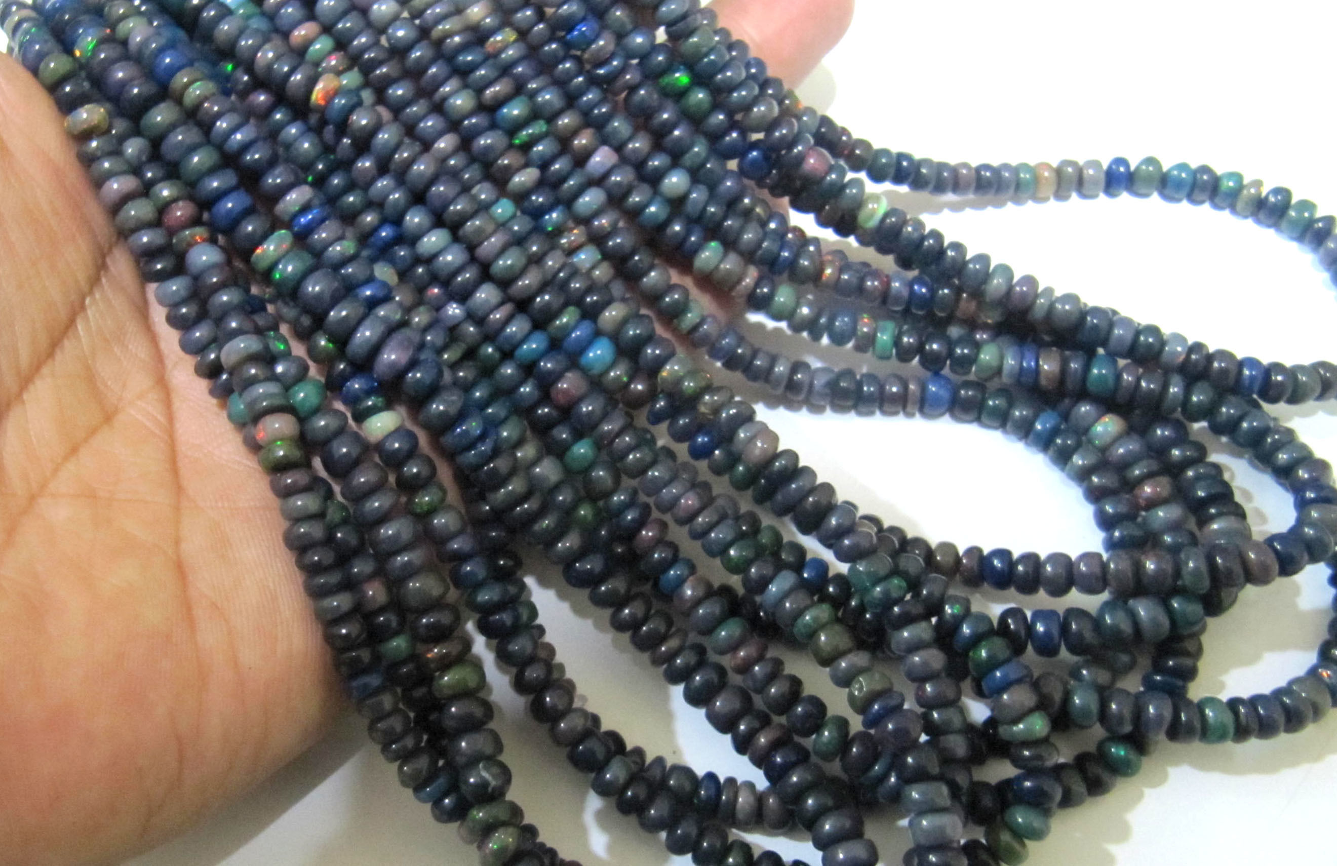 Natural Black Ethiopian Opal Rondelle Plain Smooth Beads