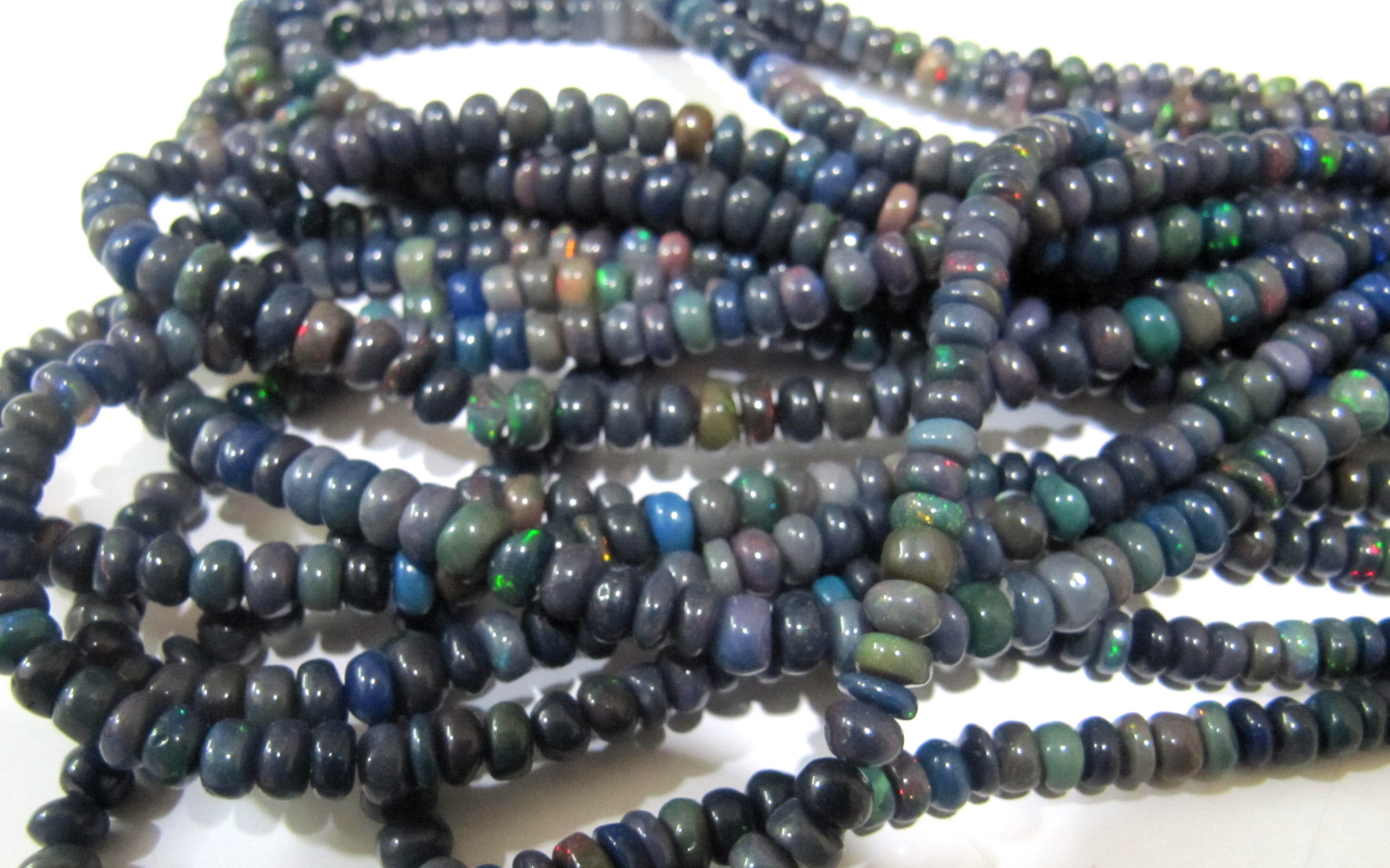 Natural Black Ethiopian Opal Rondelle Plain Smooth Beads