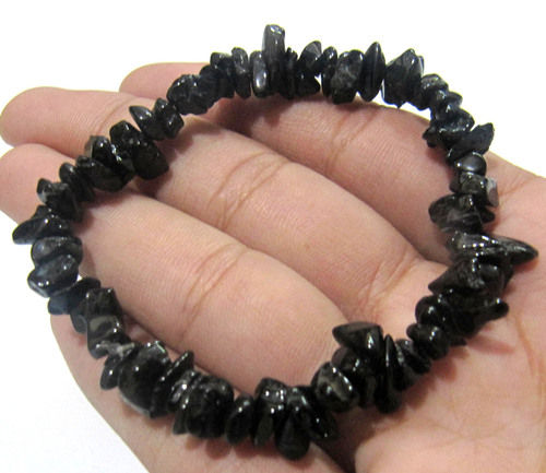 Natural Black Hydro Quartz Chip Bracelet Gravel Uncut Nugget 6mm To 9mm