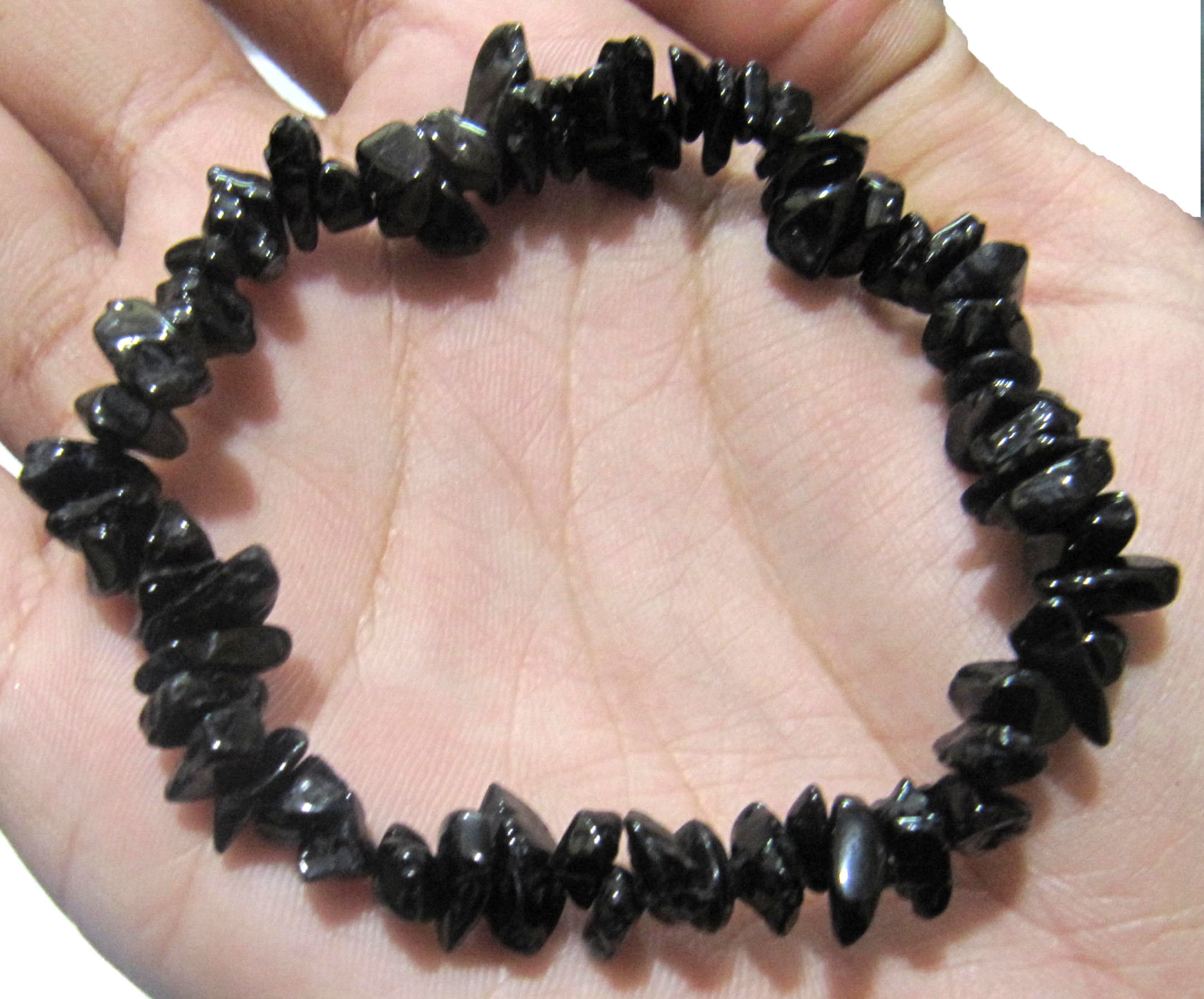 Natural Black Hydro Quartz Chip Bracelet Gravel Uncut Nugget 6mm To 9mm