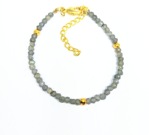 Labradorite And Gold Pyrite Faceted Rondelle Bead Bracelet Diameter: 6 Inch + 1 Inch Extn. Inch (In)