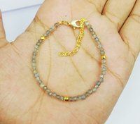 Labradorite and Gold Pyrite Faceted Rondelle Bead Bracelet