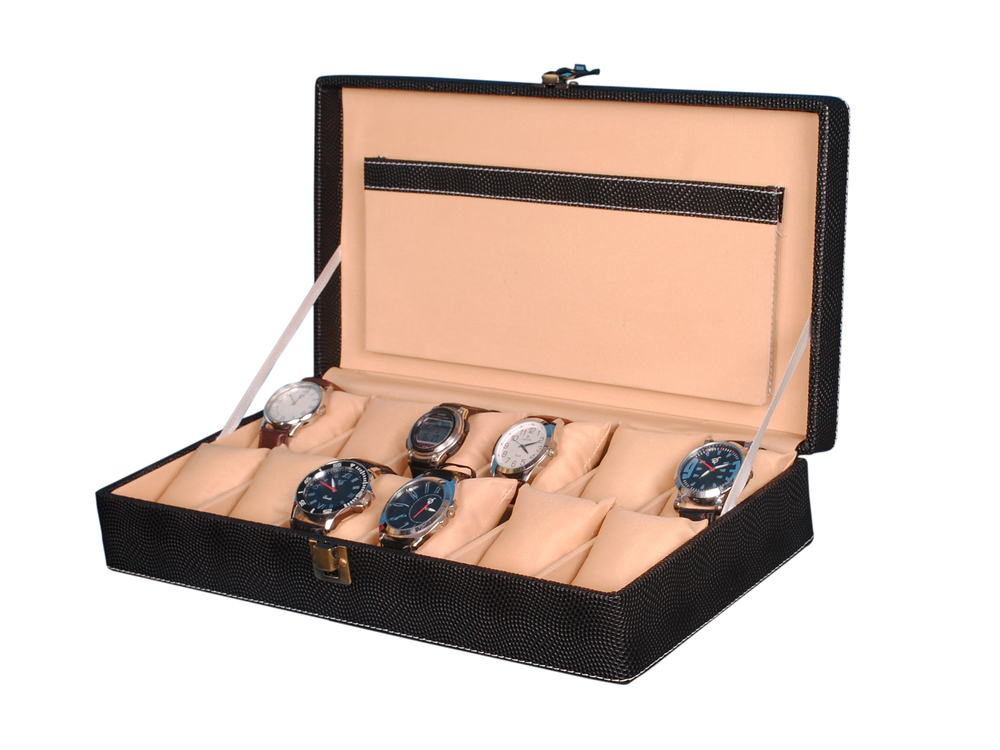 Hard Craft Watch Box Case PU Leather Black Dotted Design for 12 Watch Slots