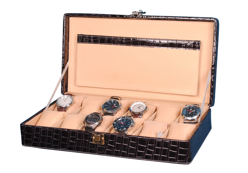 Hard Craft Watch Box Case PU Leather Black Croco for 12 Watch Slots