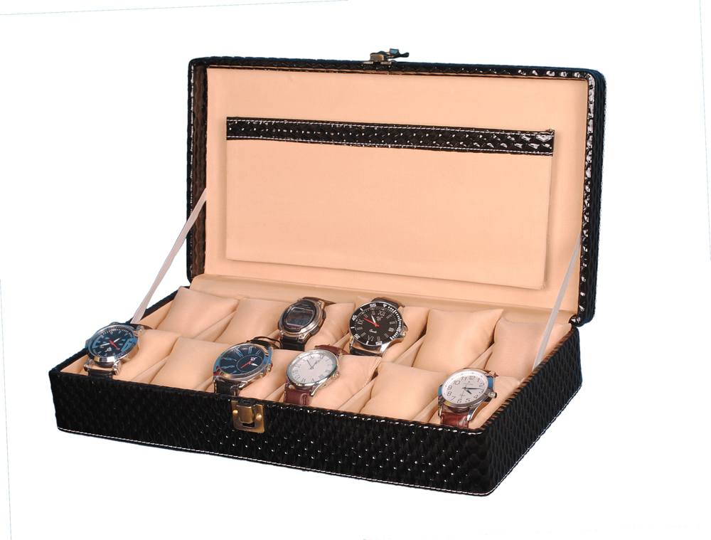 Hard Craft Watch Box Case PU Leather Black Mat Design for 12 Watch Slots