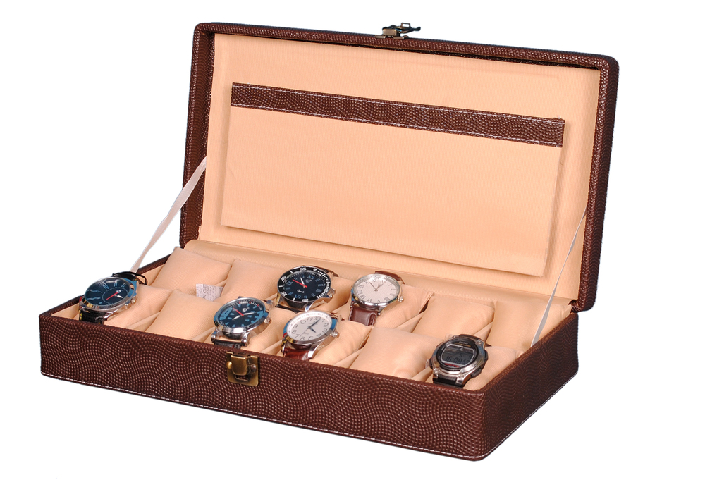 Hard Craft Watch Box Case PU Leather Brownish Dotted Design for 12 Watch Slots