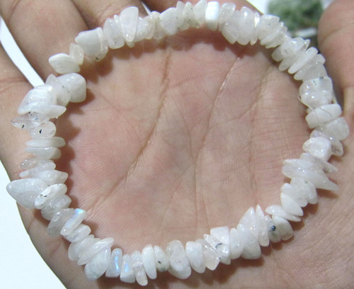 Natural White Rainbow Moonstone Chip Bracelet Gravel Uncut Nugget 6mm To 9mm Beads By SHRI AMBIKA UDYOG