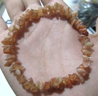 Natural Sunstone Chip Bracelet - 6mm To 9mm Peach Orange Nuggets, Stretchable Uncut Rough Beads
