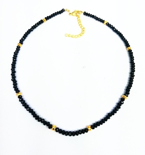Black Onyx And Gold Pyrite 3-4Mm Faceted Rondelle Bead Necklace Size: Can Do All Size