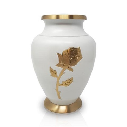 White & Golden Rose Cremation Urn Hand Made