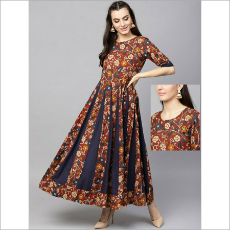 knee length dresses for ladies Dreamy Kalamkari Pastel Gown main image 0