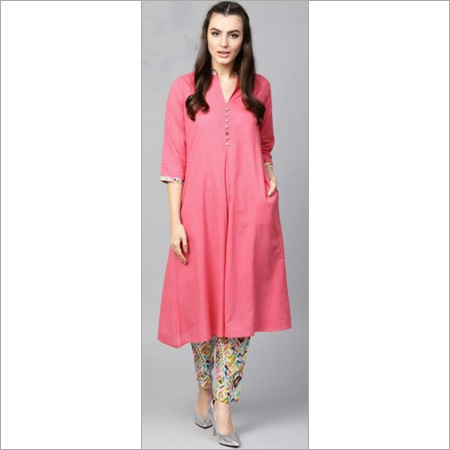 Ladies Pure Cotton A Line Kurta With Trousers