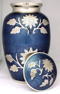 Metal Blue & Silver Flower Cremation Urn