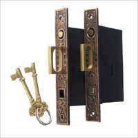 Iron Antique Mortise Lock Set - Iron, 400 Grams | Polished Finish, High Security Level, Square Shape, Includes 2 Handles And 2 Keys