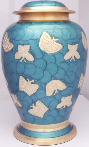 Peacock Blue Butterfly Cremation Urn