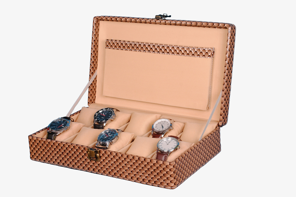 Hard Craft Watch Box Case PU Leather Brownish Mat for 10 Watch Slots