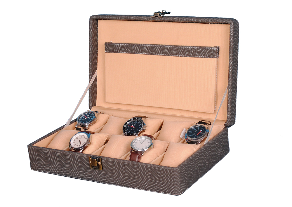 Hard Craft Watch Box Case PU Leather Grey Dotted Design for 10 Watch Slots