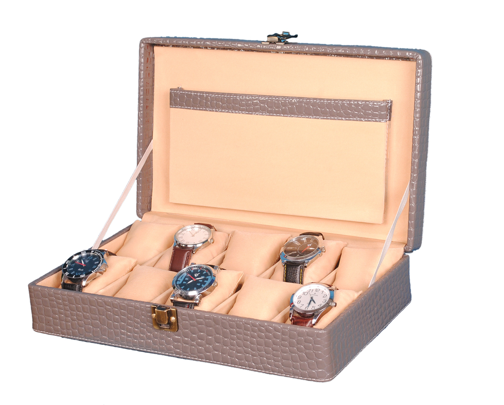 Hard Craft Watch Box Case PU Leather Grey Croco for 10 Watch Slots