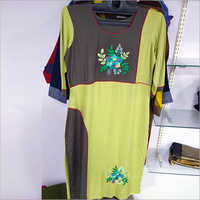 Green And Dark Brown Ladies Half Sleeve Kurtis