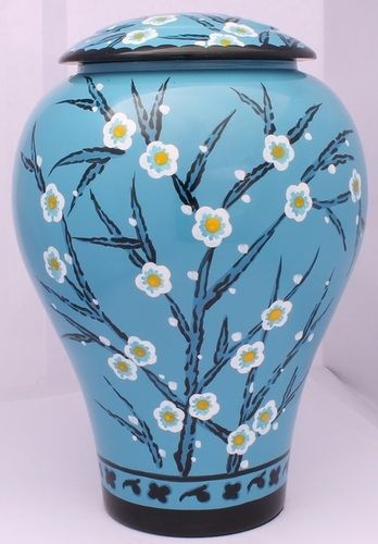 Hand Painted Blue Flower Cremation Urn