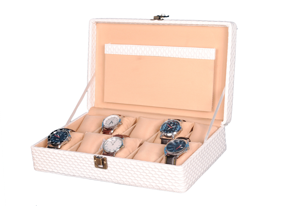 Hard Craft Watch Box Case PU Leather White Mat for 10 Watch Slots