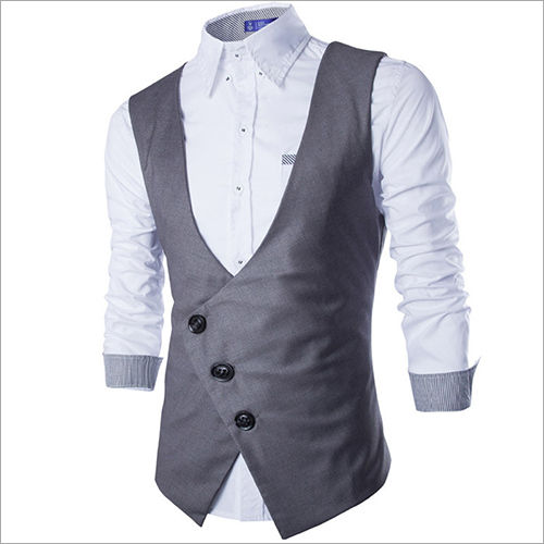 Inclined Breasted Black Gray Waistcoat
