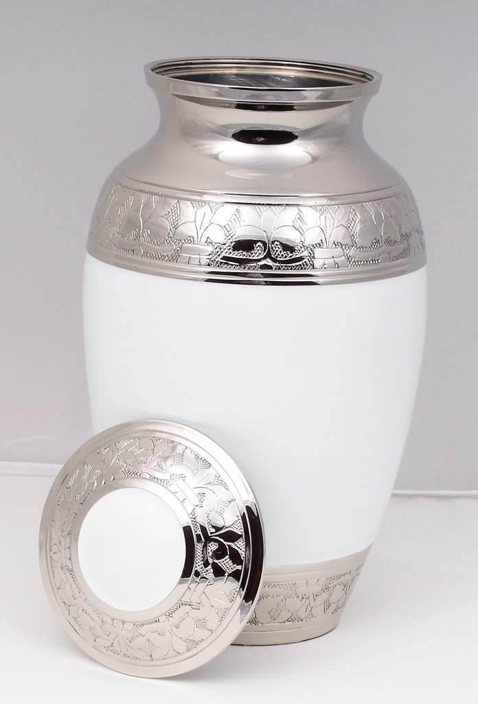 White Embossed Cremation Urn
