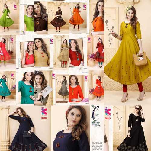 Heavy Shaatin Slub Long Anarkali Kurtis - 46 Inch Length, Block Print Pattern | Breathable, Quick Dry, Washable, Available in M, L, XL, XXL, 12 Unique Designs