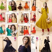 Heavy Shaatin Slub Long Anarkali Kurtis - 46 Inch Length, Block Print Pattern | Breathable, Quick Dry, Washable, Available In M, L, Xl, Xxl, 12 Unique Designs