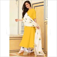Stylish Ladies Fancy Kurti Set - Reyon Cotton 12kg Fabric, Plazo With Digital Printed Lace And Tasseled Dupatta | Non-toxic, Washable, Multicolor, Sizes L/xl/xxl, Perfect For All Seasons