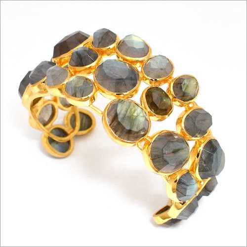 925 Silver Gold Plated Stone Cuff Bracelet