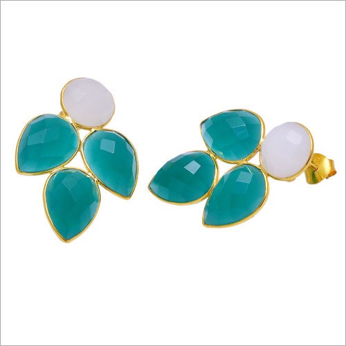 925 Silver Stone Gold Plated Earring