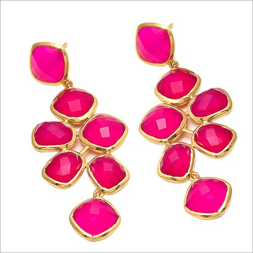 925 Silver Fuchsia Gold Plated Earring