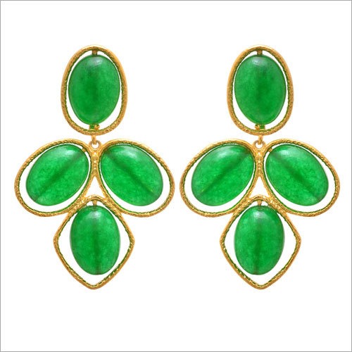 925 Silver Green Jade Gold Plated Earring