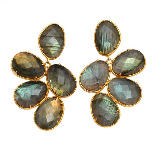 925 Silver Labradorite Gold Plated Earring