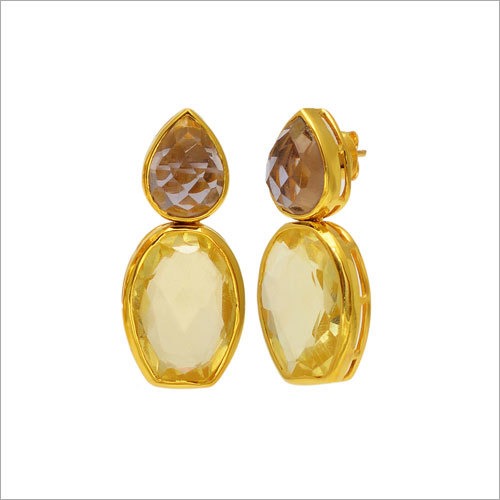 925 Silver Smokey Gold Plated Earring