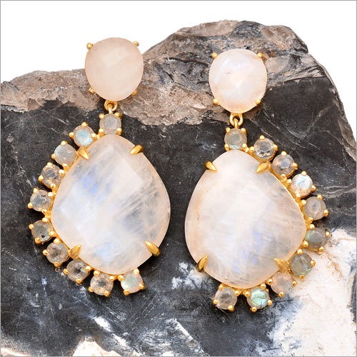 925 Silver White Rainbow Moonstone Earring