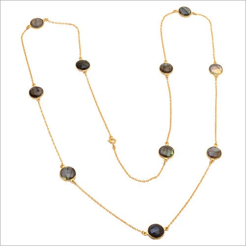 925 Silver Gold Plated Necklace - 40-45 cm, Labradorite Stone | Elegant Design, Lobster Clasp, Versatile Style