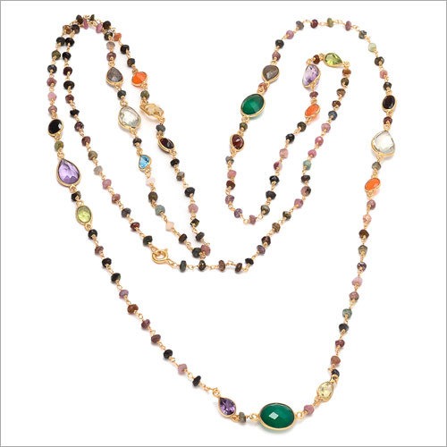 925 Silver Mulistones Gold Plated Necklace