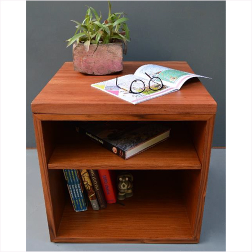 Quadrate Side Table - Chemically Treated Solid Wood Elegant Design with Two Spacious Shelves